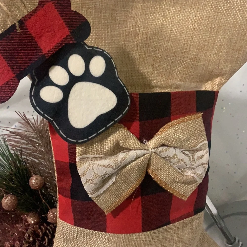 Christmas Decorations Linen Lattice Bone Socks Pendant Candy Bag - Picture 7 of 7